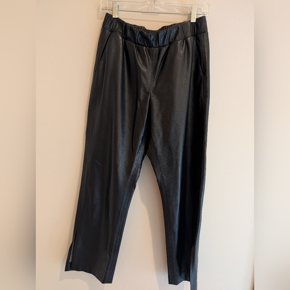 ANINE BING- Colton Vegan Leather Track Pant in Black size Small EUC